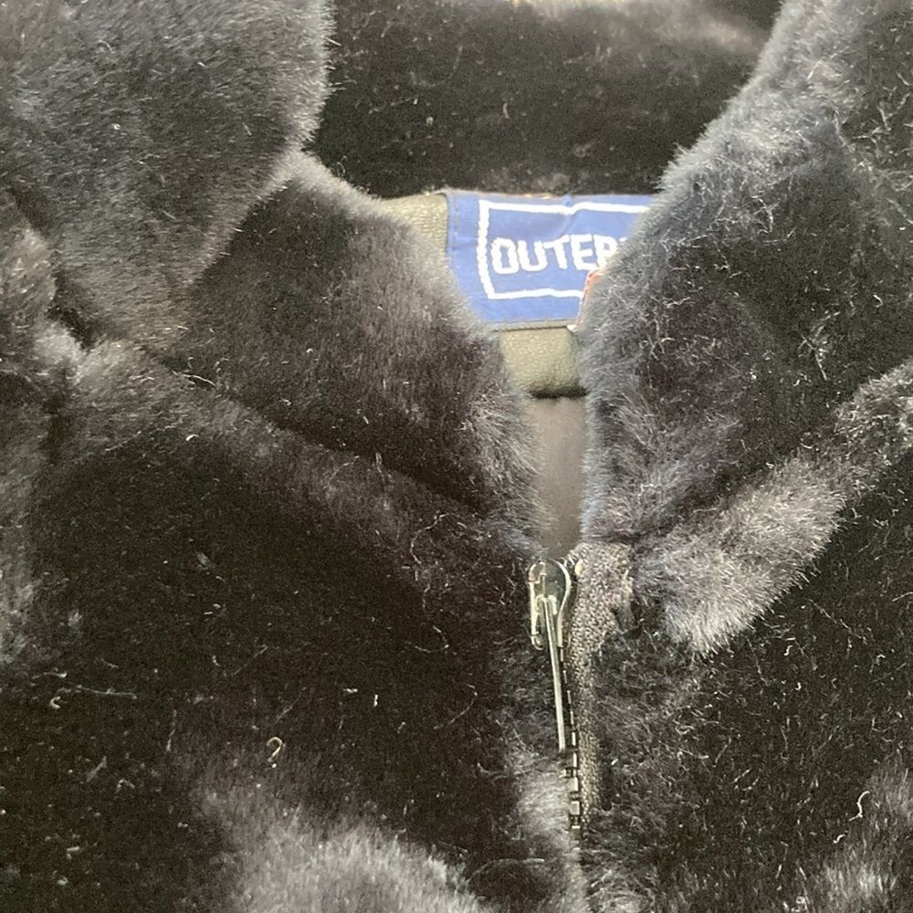 Vintage 80s 90s Outerlayers Mouton Faux Fur Short Black Winter Zipper Jacket - Picture 12 of 16